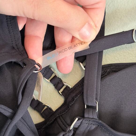 Bleu Rod Beattie Tankini Top Womens 6 Black Lattice Front Strappy Padded Cups - Picture 7 of 9